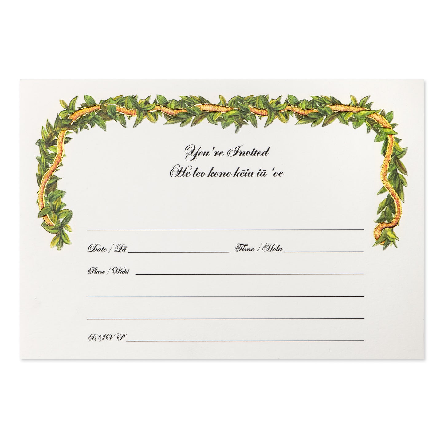 Maile Lei with Orange I’lima Invitation