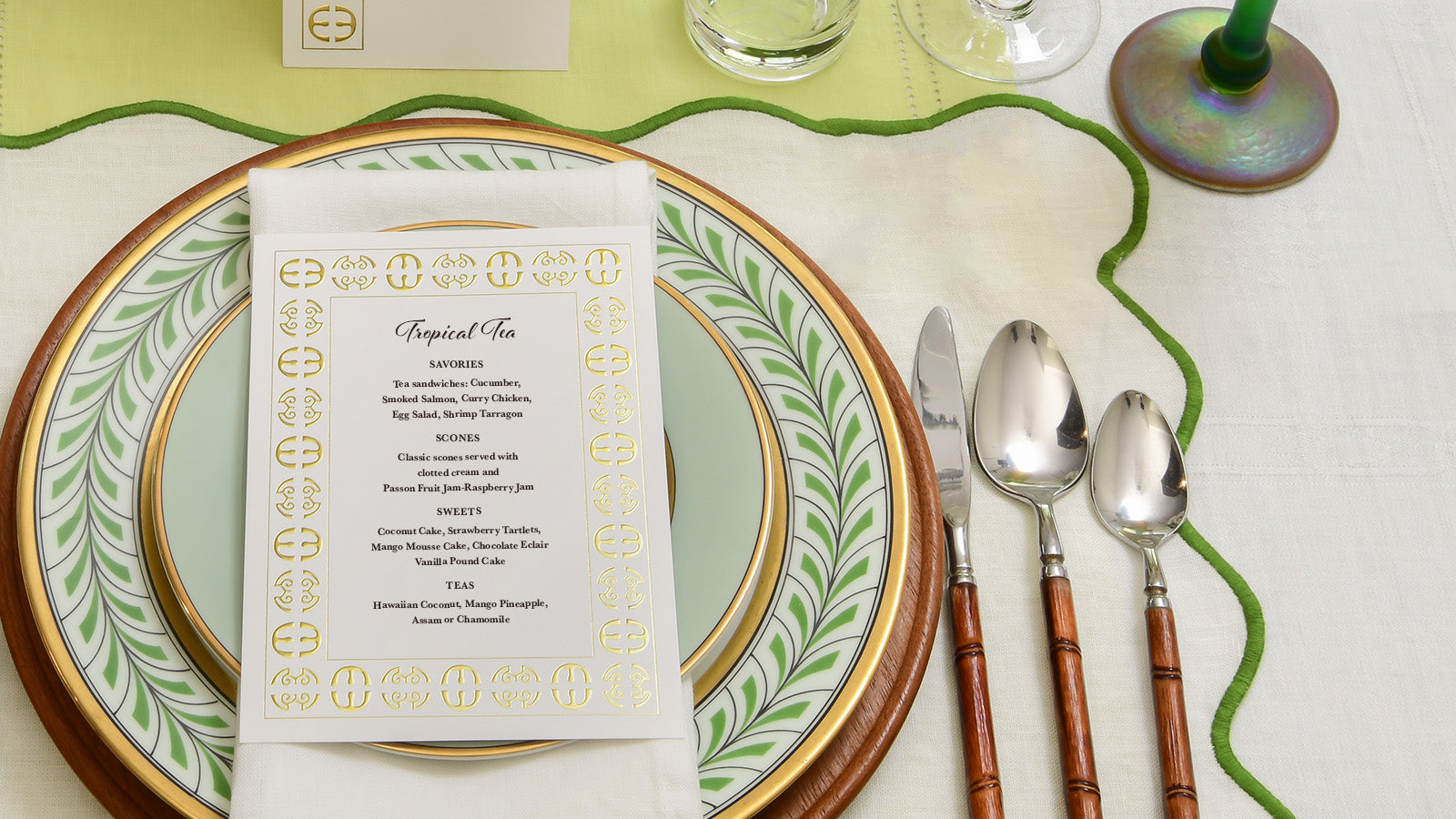 Hawaii Fine Stationers menu shown on placesetting