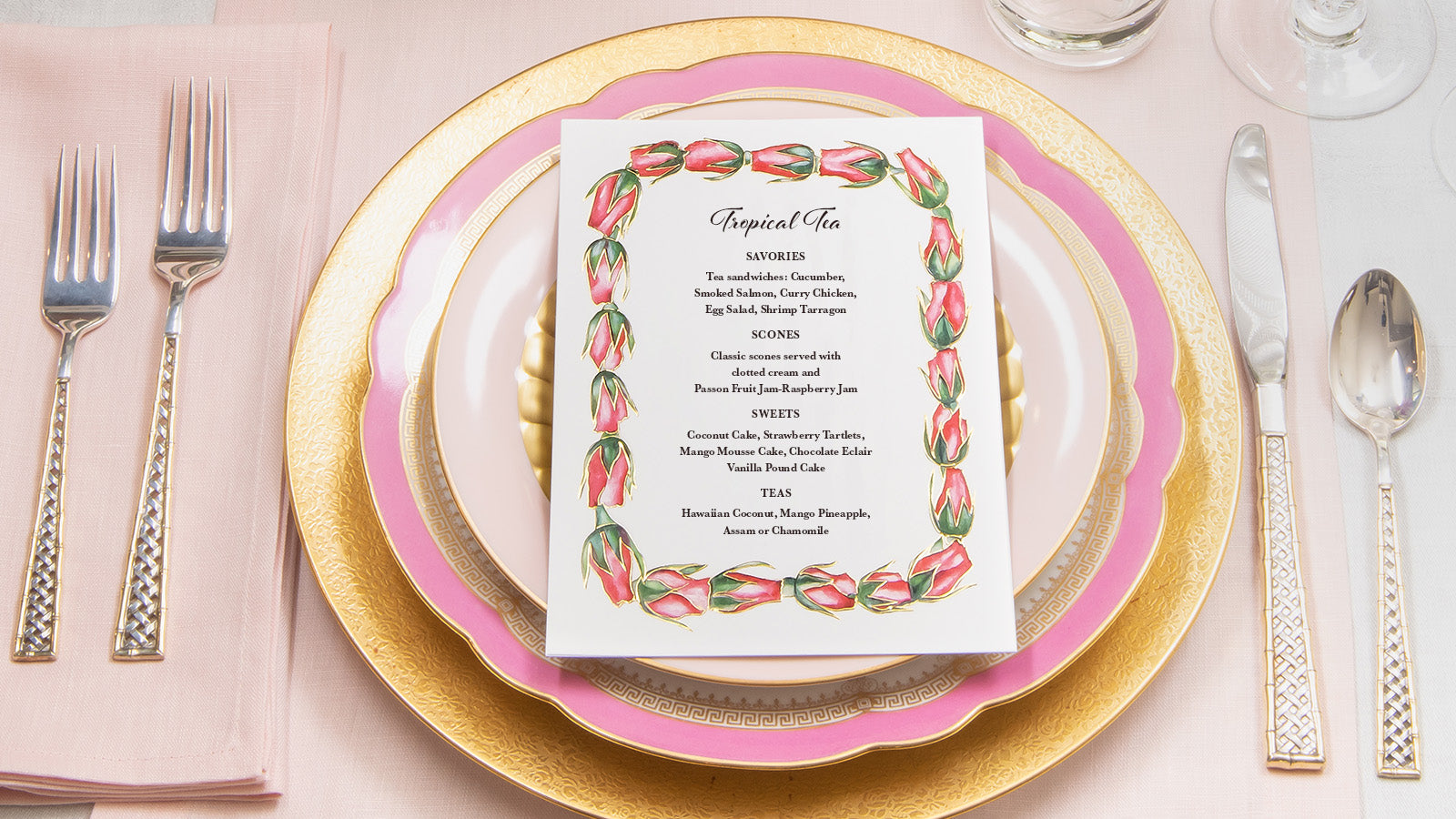 Hawaii Fine Stationers menu shown on placesetting